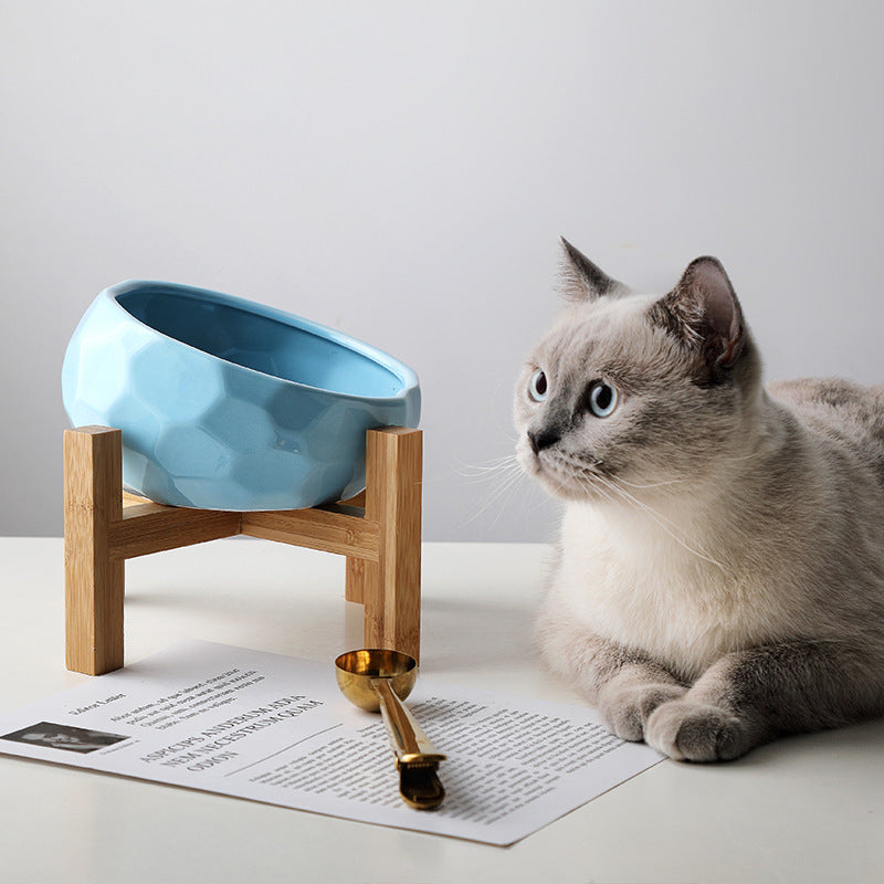 Elevated Tilted Pet Bowl – Cat &amp; Dog Feeding Bowl with Wooden Stand
