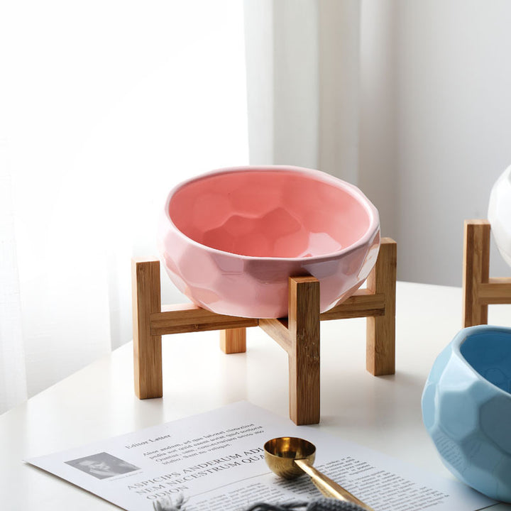 Elevated Tilted Pet Bowl – Cat &amp; Dog Feeding Bowl with Wooden Stand