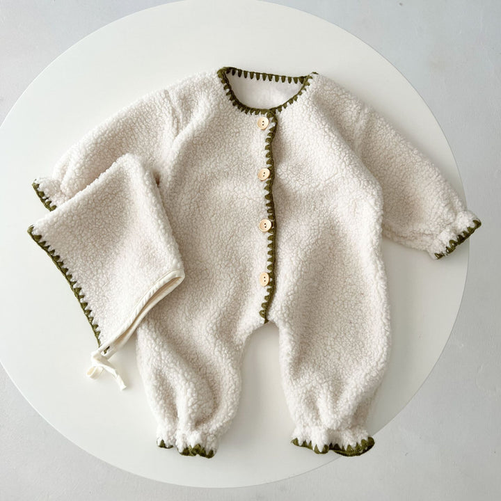 Fleece-Lined Baby Romper — Warm Western Style One-Piece Long Jumpsuit for Infants (Dark Brown/White)