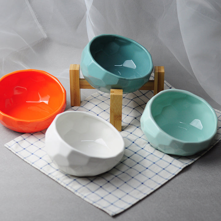 Elevated Ceramic Cat Bowl – Modern Pet Feeding Bowl with Optional Wooden Stand