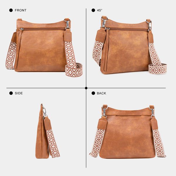 Multi-Pocket PU Leather Crossbody Bag – Women’s Adjustable Strap Shoulder Purse