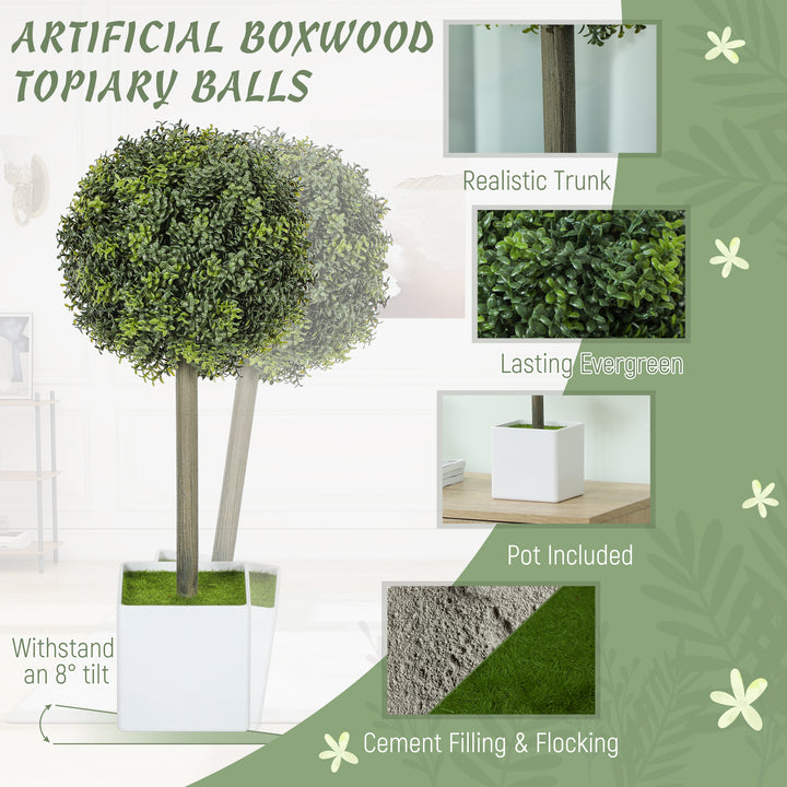 Lifelike Artificial Plants Set of 2, Fake Boxwood Topiary Balls with 114 PE Leaves for Home or Office Decor, Green