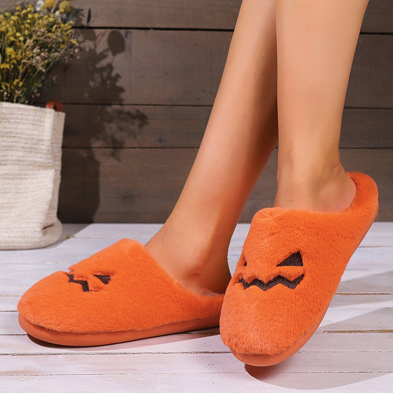 Halloween Pumpkin Plush Warm Indoor Slippers