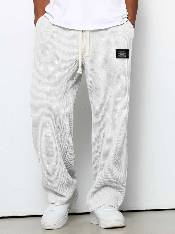 Waffle Straight Pants Fashion Brand Loose Loose  Drawstring Pockets Trousers Casual Men's Clothing