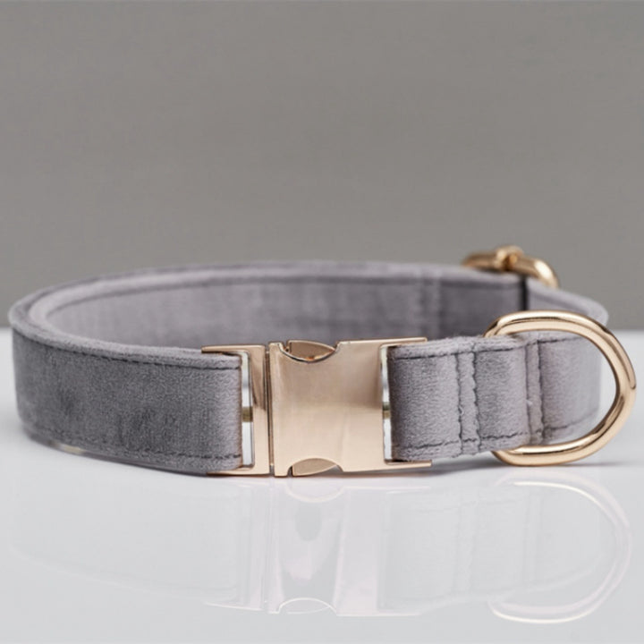 Premium Velvet Dog Collar &amp; Leash Set with Bow Tie – Personalized Engraved Buckle