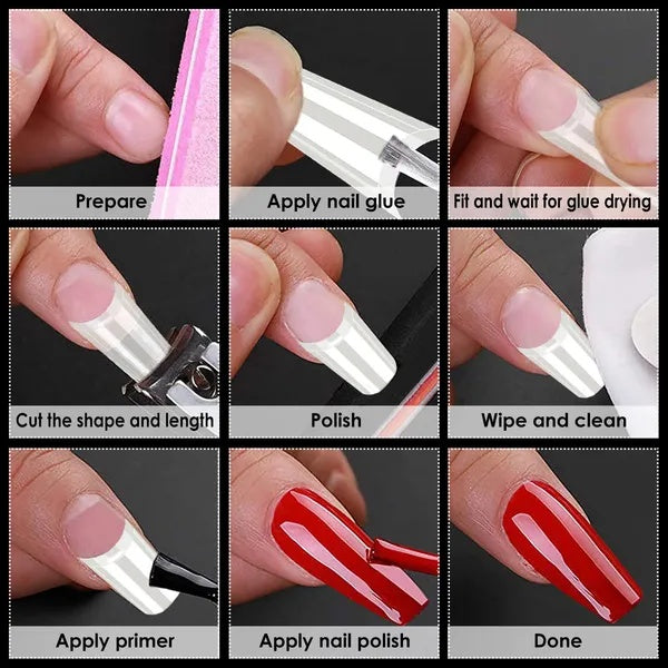 500-Piece C-Curve Half Cover False Nail Tips — Extra Long French Nail Extensions, Salon Value Pack