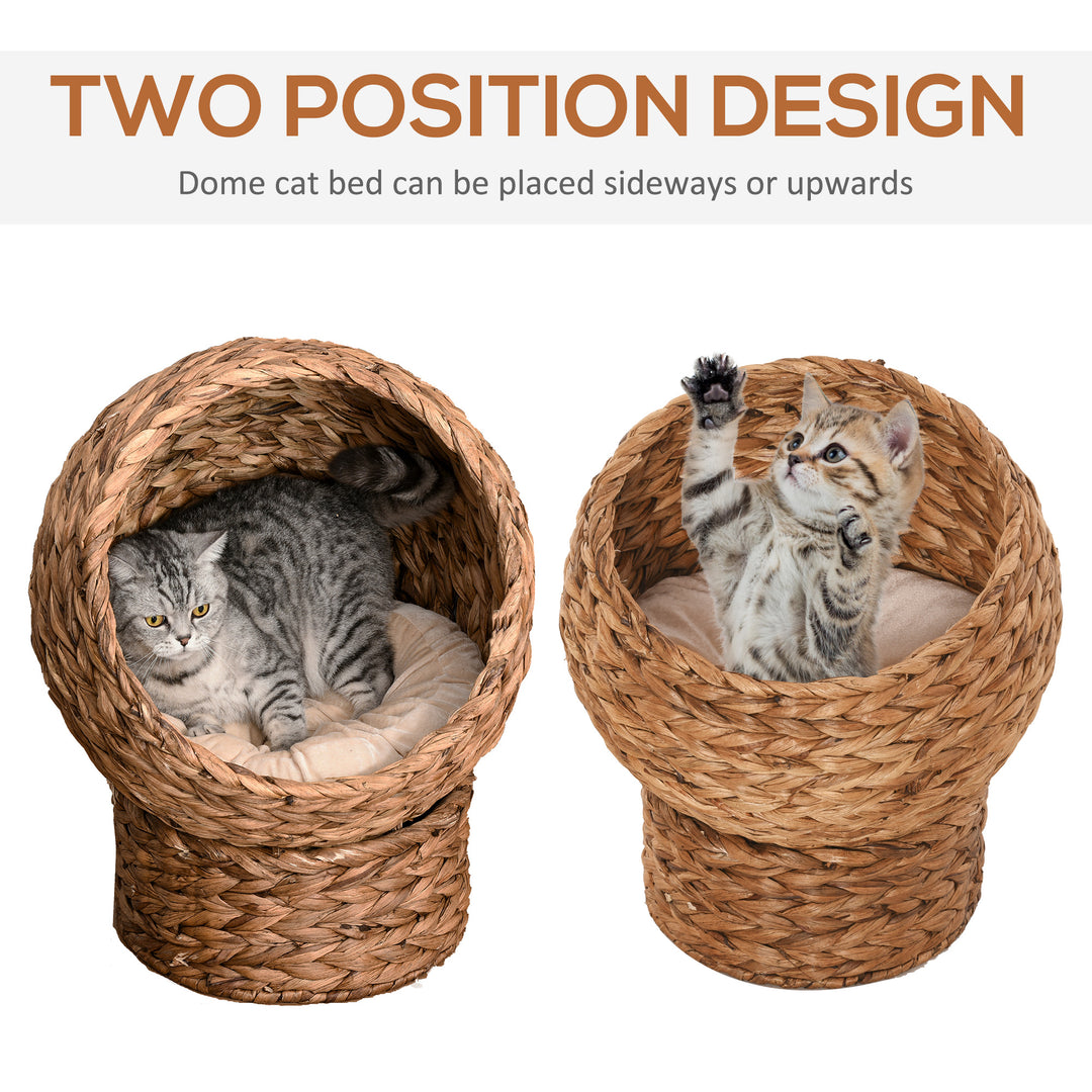 20" Natural Braided Banana Leaf Elevated Cat Bed Basket with Cushion - Brown