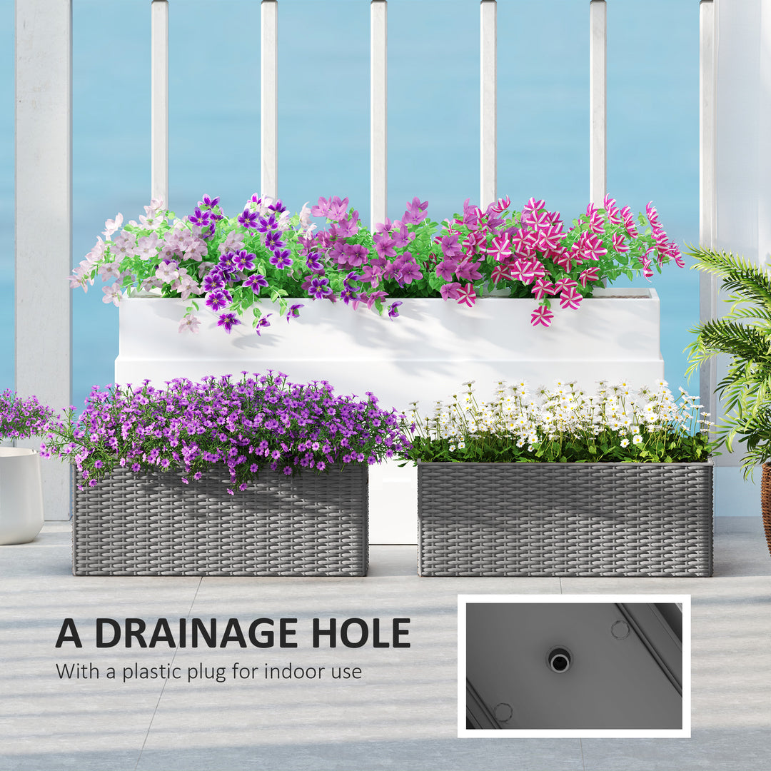 2-Pack 20in Railing Flower Pots — Hanging Hook Planters with Drainage Holes, Rattan Look for Fence & Balcony (Gray)