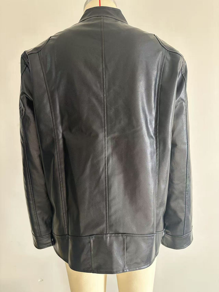 Men's Stand-up Collar Leather Jacket Business Casual Jacket