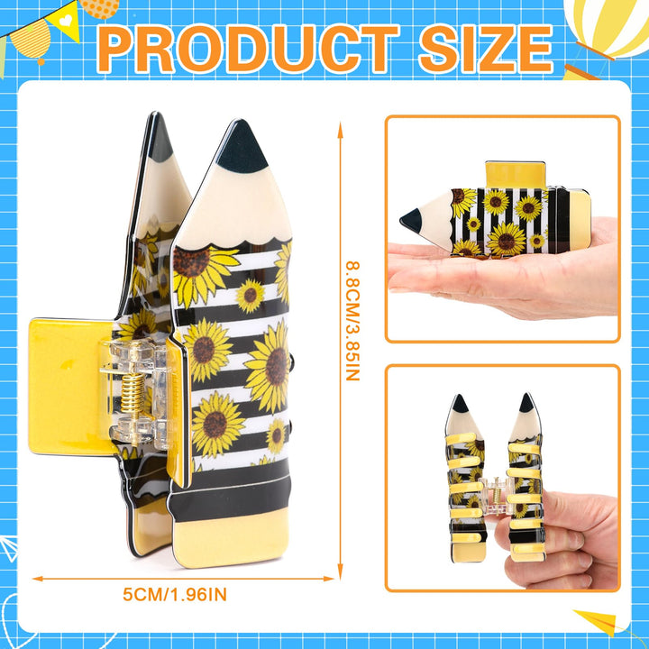 4-Piece Pencil Hair Claw Clips for Women — Non-Slip Sunflower & Leopard Print, Thick & Thin Hair