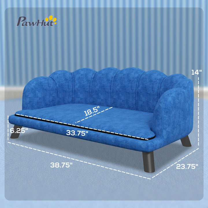Pearl Design Pet Sofa for Medium and Large Sized Dogs, Pet Bed with Cushion and Solid Wood Legs, Dark Blue
