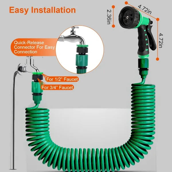 EVA Self-Coiling Recoil Garden Hose — Flexible, Lightweight, Tangle-Free Retractable Water Hose