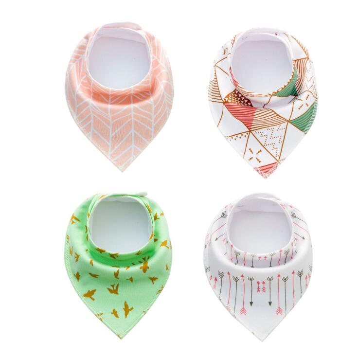 4-Pack Cotton Bandana Baby Bibs — Arrow, Wave & Triangle Print Burp Cloths (Multiple Sets)