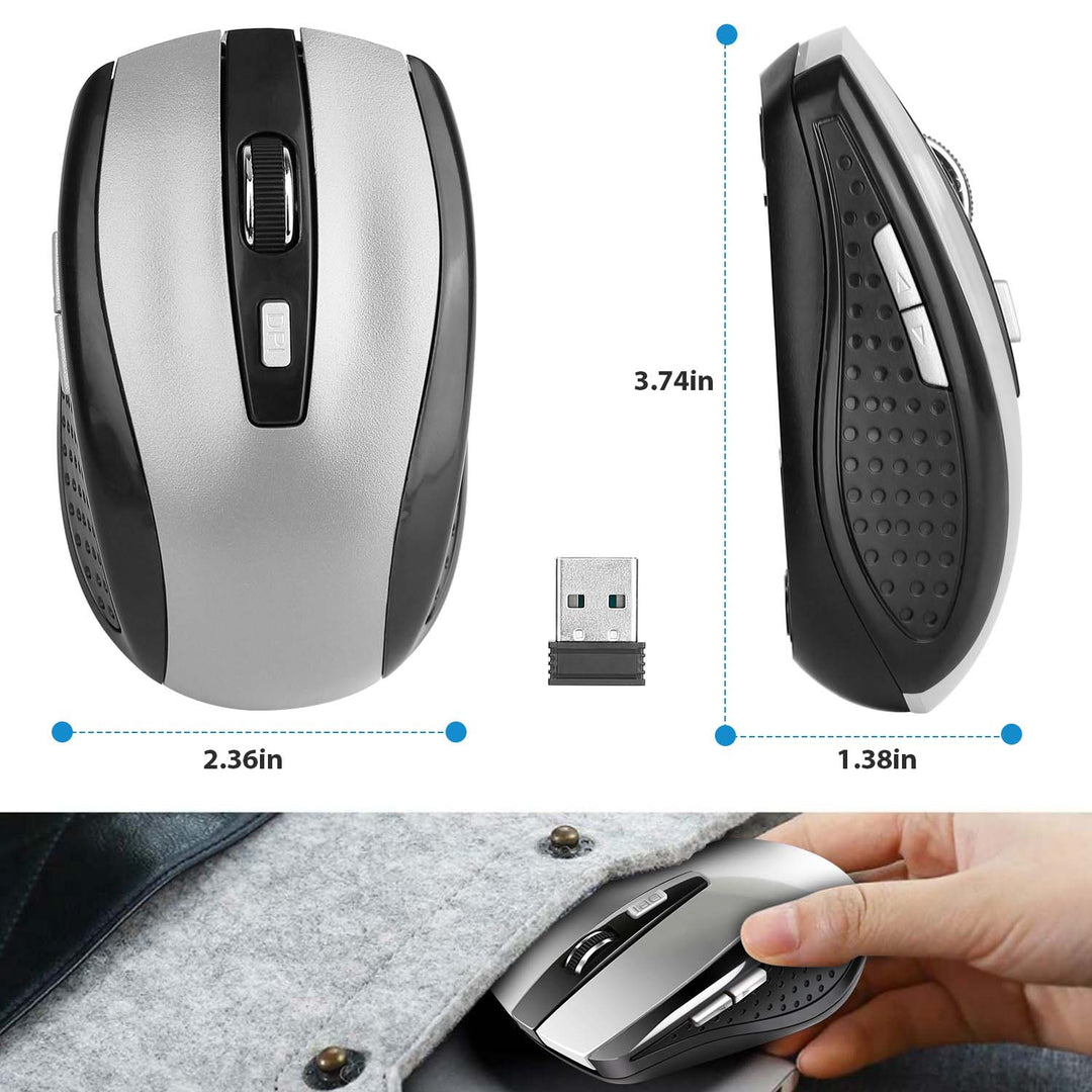 2.4G Wireless Gaming Mouse — 6-Button Optical Mouse, 3 Adjustable DPI, USB Receiver for PC, Laptop & Mac (Blue/Red)