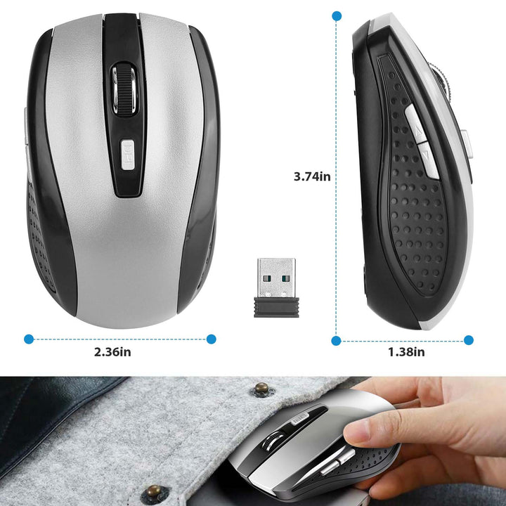 2.4G Wireless Gaming Mouse — 6-Button Optical Mouse, 3 Adjustable DPI, USB Receiver for PC, Laptop & Mac (Blue/Red)