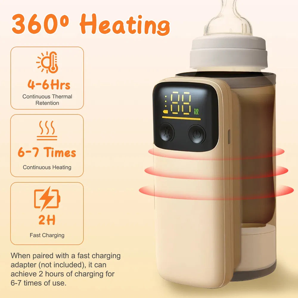 Portable Baby Bottle Warmer with Night Light — 6-Level Milk & Formula Warmer for Home & Travel (Beige)