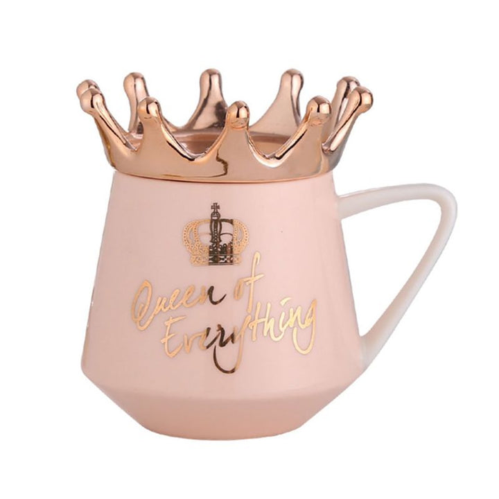 Crown Creative Ceramic Mug — Novelty Royal Crown Design Coffee Cup, 6 Colours (Black, Green, Navy, Pink, White, Blue)