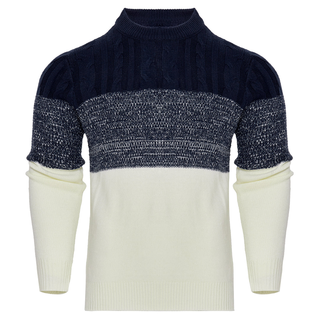 Men's Casual Color Block Long Sleeve Cable Knit Pullover Sweater