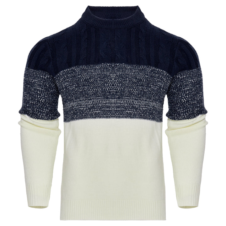 Men's Casual Color Block Long Sleeve Cable Knit Pullover Sweater