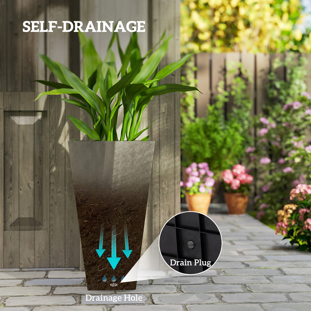 Set of 3 Grande 28in Tall Outdoor Planters — Tapered with Drainage Holes, Front Porch & Patio Décor (Grey)