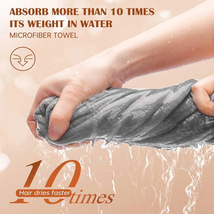 3-Pack Microfiber Hair Towel Wraps — Ultra-Absorbent Turbans for Curly, Long & Thick Hair (Blue, Grey & Pink)