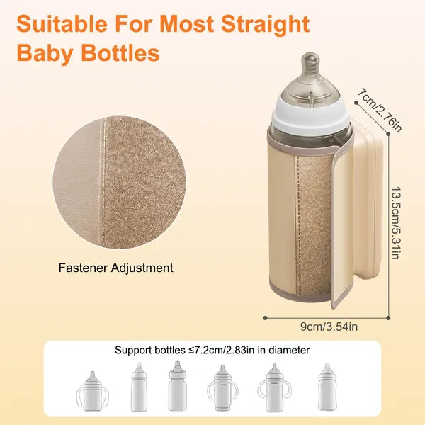 Portable Baby Bottle Warmer with Night Light — 6-Level Milk & Formula Warmer for Home & Travel (Beige)