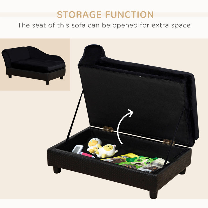Pet Sofa Bed Couch with Storage, Pet Sofa for Cats and Small Dogs, Black