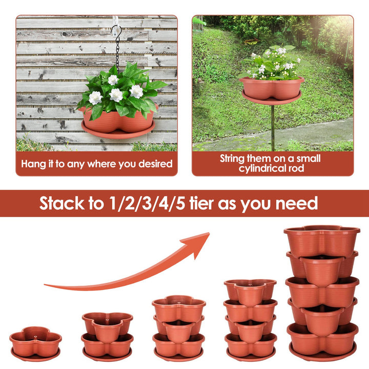 5-Tier Vertical Stackable Garden Tower Planter — Space-Saving Pot for Strawberries, Herbs, Flowers & Vegetables (Red)