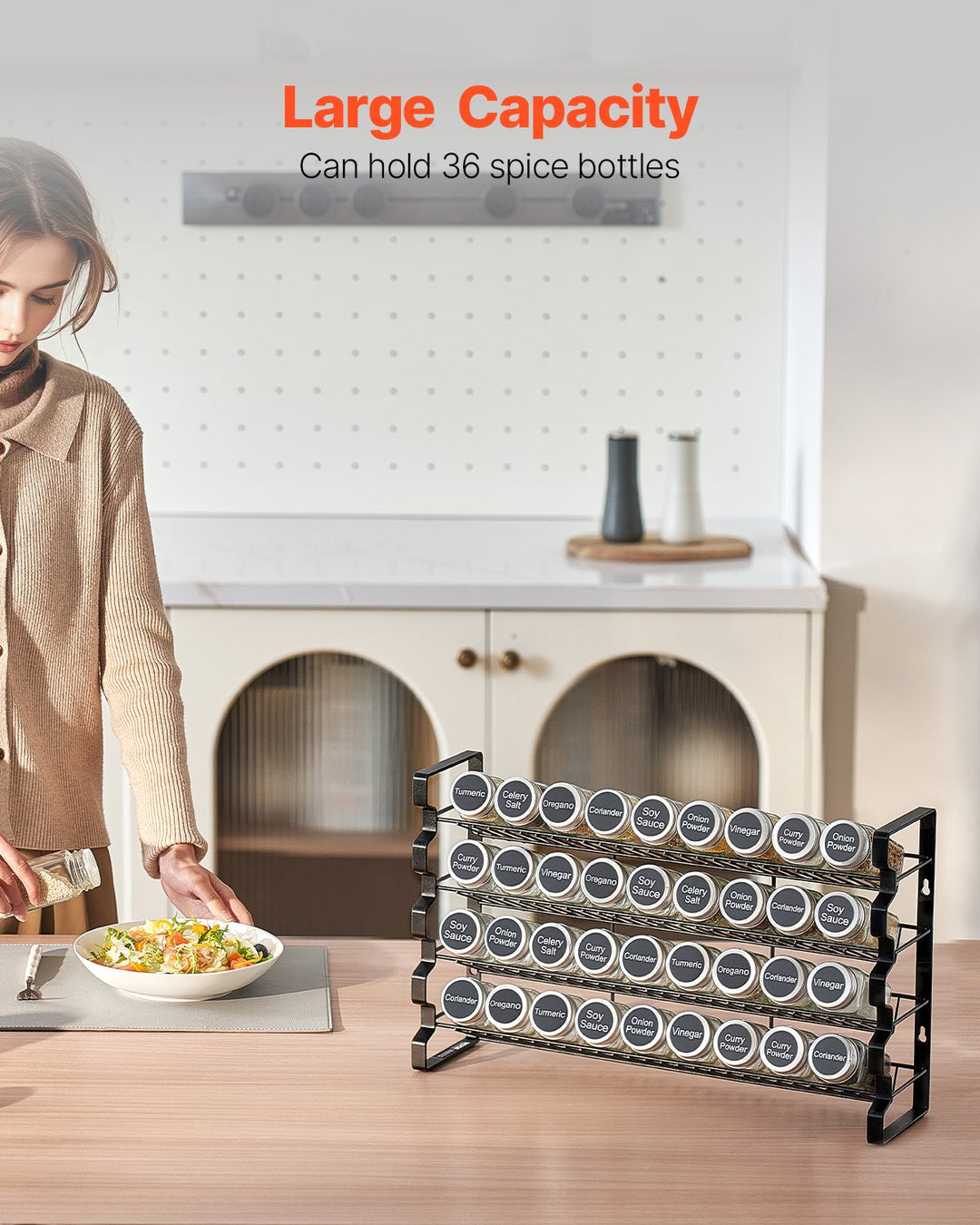 Large Spice Rack Organizer — 23×16in Cabinet & Countertop Seasoning Organizer (Black)