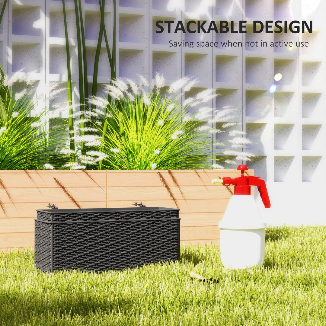 2-Pack 20in Railing Flower Pots — Hanging Hook Planters with Drainage Holes, Rattan Look for Fence & Balcony (Black)