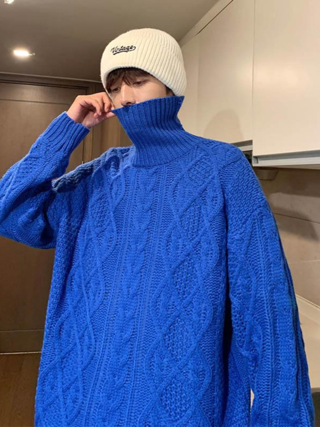 Japanese-style Retro Green Jacquard Turtleneck Sweater