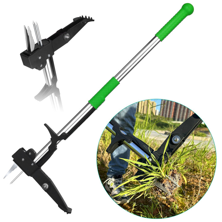 Stand-Up Aluminum Weed Puller — 4-Claw Manual Weeder, No Bending or Kneeling, for Lawn, Yard & Garden (Green)