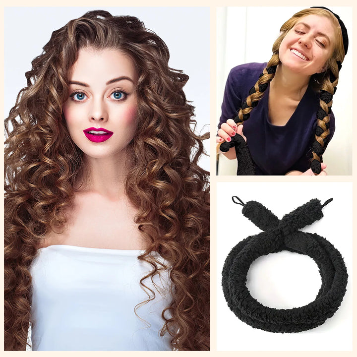 Satin Heatless Hair Curler — Overnight DIY Soft Wave Curls for All Hair Types (Black)