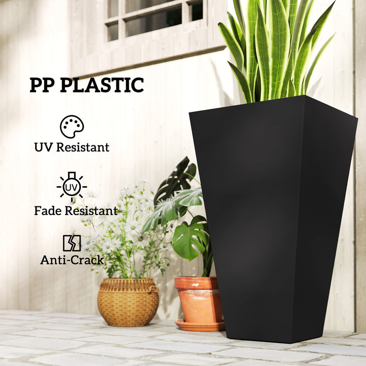 Set of 3 Grande 28in Tall Outdoor Planters — Tapered with Drainage Holes, Front Porch & Patio Décor (Black)