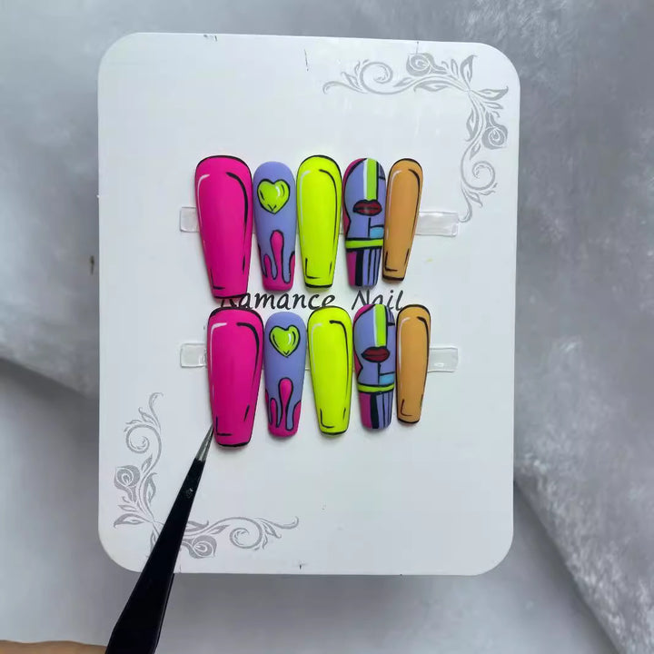 White Temperament Long Handmade Press-On Nails — Elegant Long Lift Shape