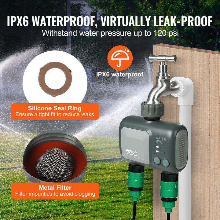 WiFi Smart Sprinkler Timer — 2-Outlet Hose Faucet Water Timer, App & Voice Control, Alexa & Google Compatible, IPX6 Waterproof