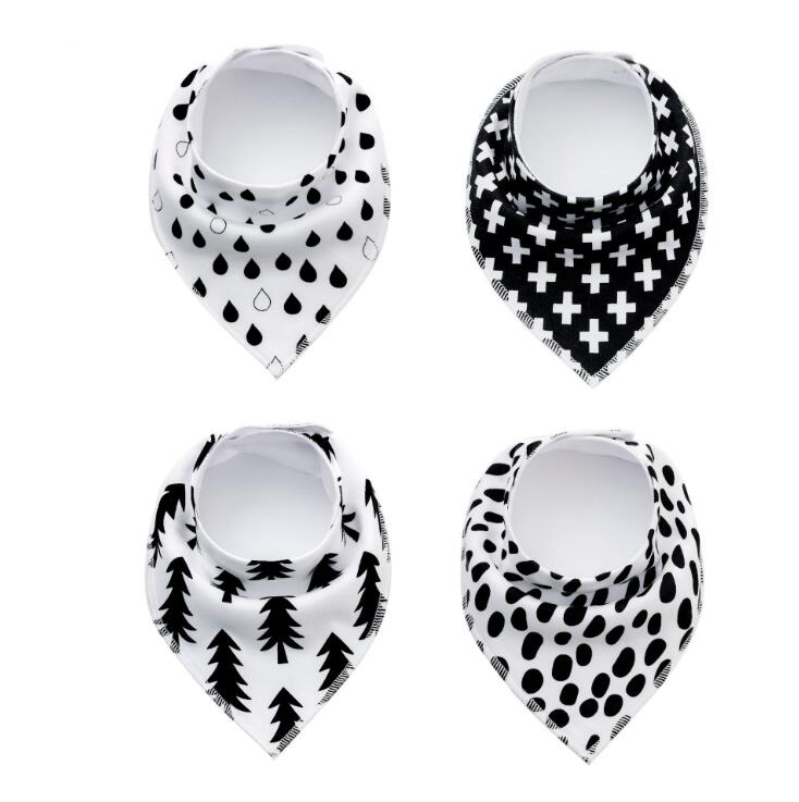 4-Pack Cotton Bandana Baby Bibs — Arrow, Wave & Triangle Print Burp Cloths (Multiple Sets)