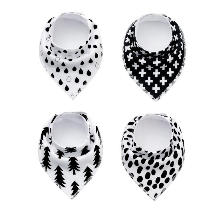 4-Pack Cotton Bandana Baby Bibs — Arrow, Wave & Triangle Print Burp Cloths (Multiple Sets)