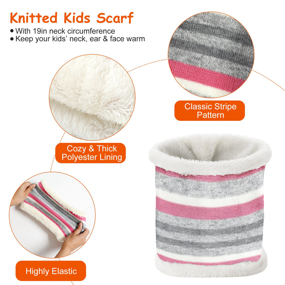 Kids Winter Knitted Hat, Scarf & Gloves Set — 3-Piece Warm Beanie, Neck Warmer & Mittens for Boys & Girls Age 4–7 (Orange/Purple)
