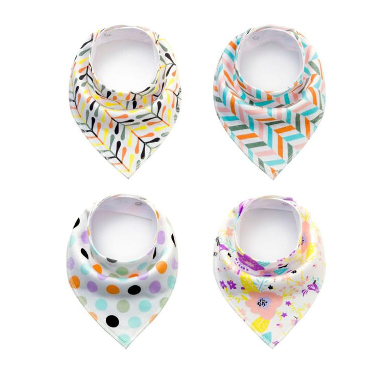 4-Pack Cotton Bandana Baby Bibs — Arrow, Wave & Triangle Print Burp Cloths (Multiple Sets)