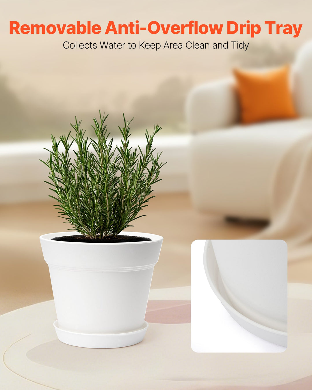 16-Pack 6in Plastic Planter Pots with Drainage Holes & Saucers — Durable Multi-Use Garden Pots (White)