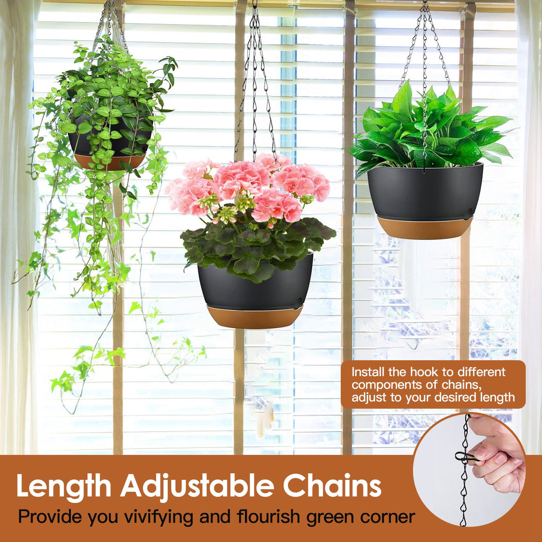 4-Pack 9.64in Hanging Planters — Self-Watering Tray, Drainage Holes, for Indoor & Outdoor Herbs, Ivy & Ferns (Grey)