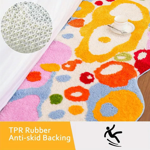 Colourful Cartoon Flower Runner Rug — Super Soft Non-Slip Quick-Drying Long Bath Mat for Bathroom, Kitchen & Bedroom