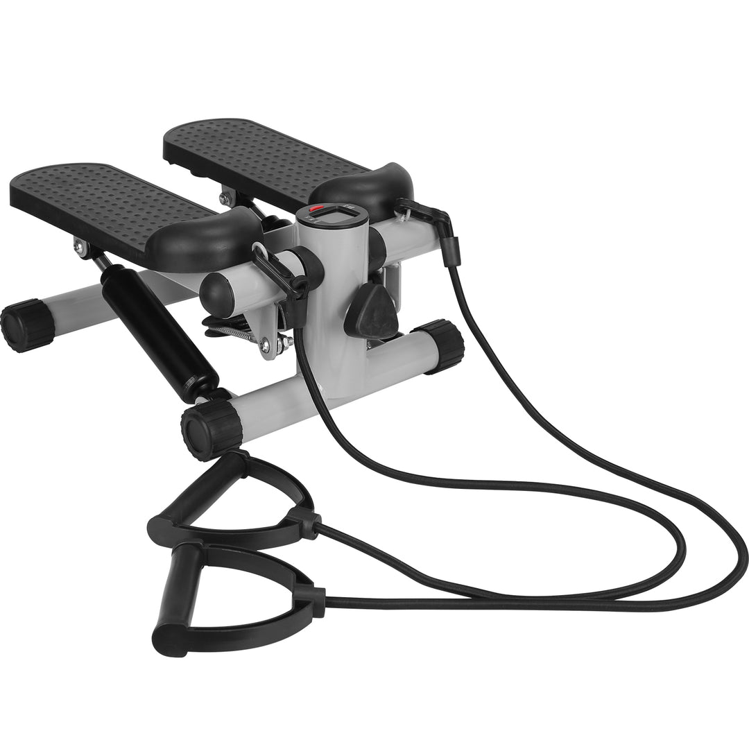 Mini Fitness Stepper — 2 Resistance Bands, LCD Monitor, 330lb Max Load, Quiet Stair Stepper for Home Exercise (Grey)