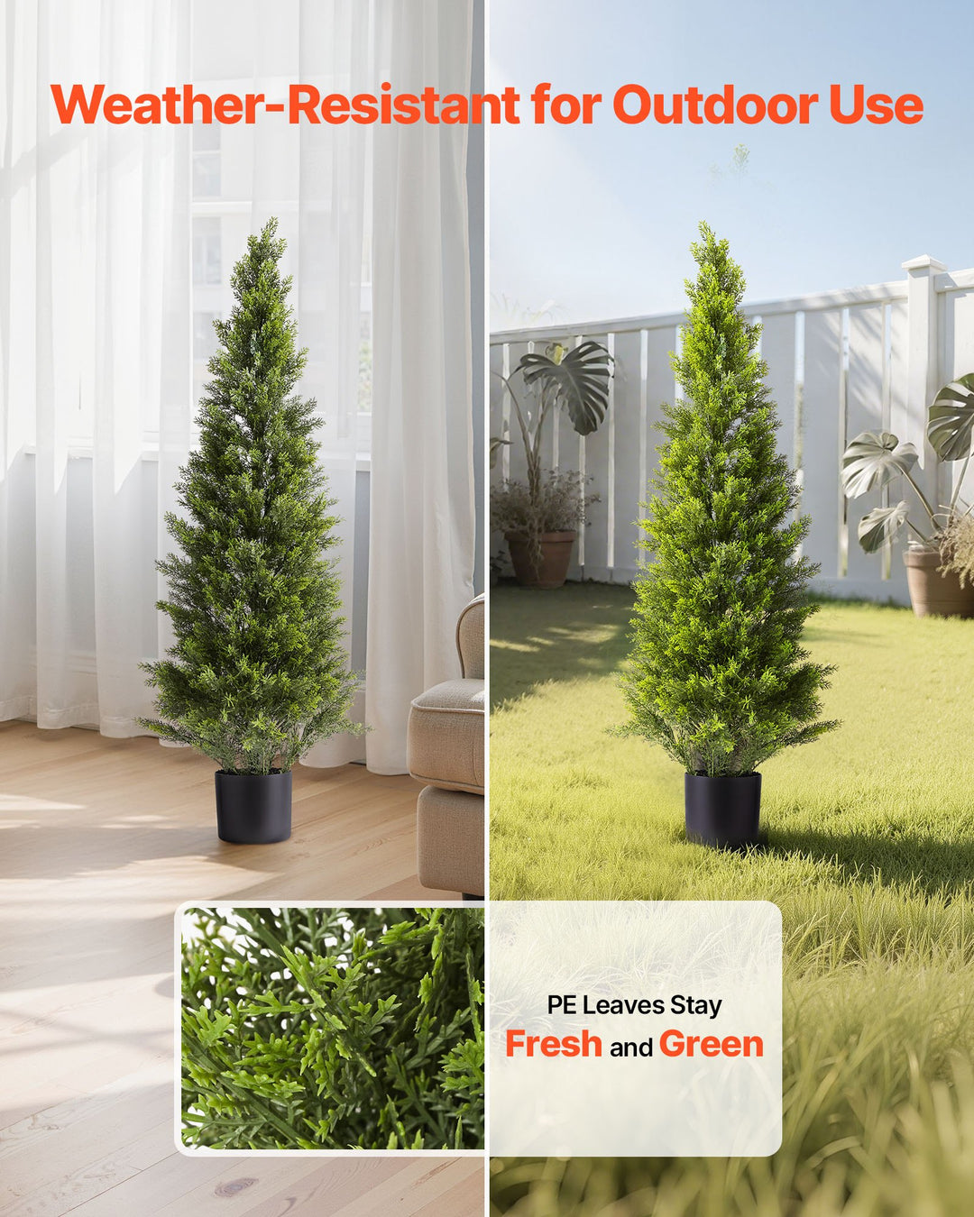 Artificial Cedar Topiary Trees — 48in Faux Pine Shrubs, Set of 2, UV-Resistant for Front Porch, Patio, Garden & Indoor Décor