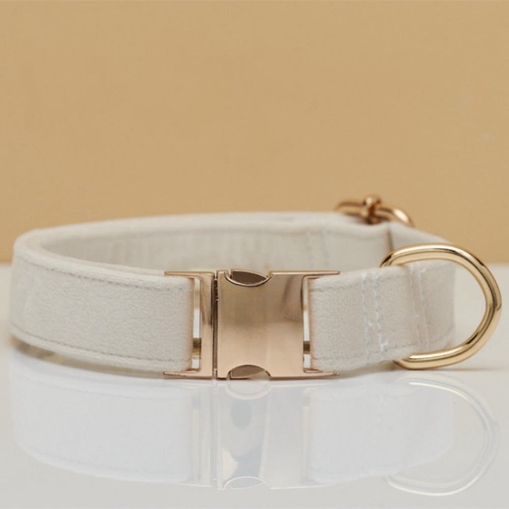 Premium Velvet Dog Collar &amp; Leash Set with Bow Tie – Personalized Engraved Buckle