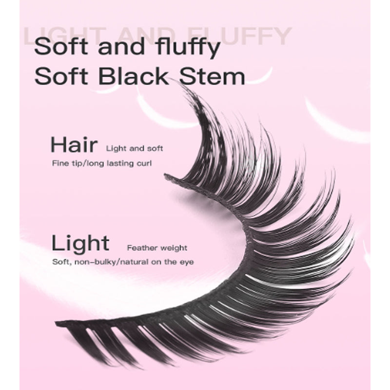 3D Cat Eye False Lashes — 15 Pairs Wispy Fluffy Faux Mink, Clear Band, D-Curl Manga Style