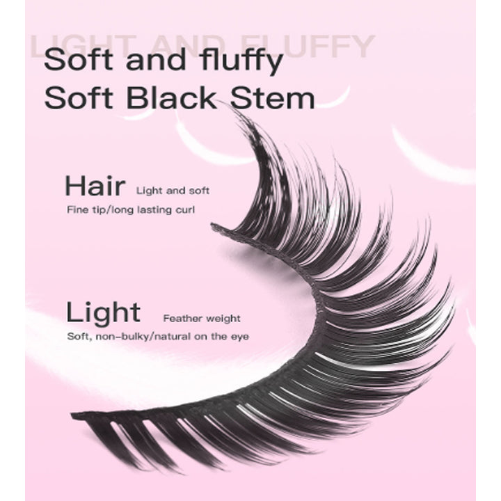 3D Cat Eye False Lashes — 15 Pairs Wispy Fluffy Faux Mink, Clear Band, D-Curl Manga Style
