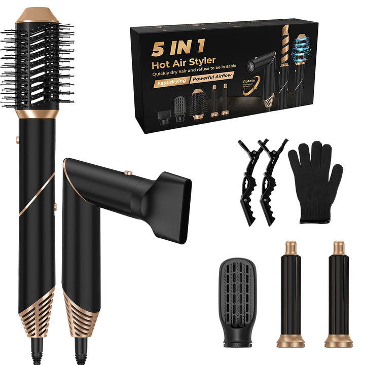 5-in-1 Hot Air Styler — Straightener, Curler, Dryer & Auto-Wrap Brush Set, 3 Temp Settings