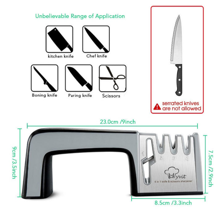 4-in-1 Family Kitchen Knife Sharpener — Multi-Stage Blade Sharpener for Home Use